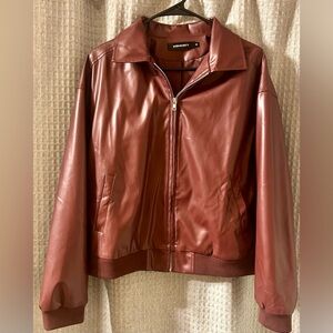 Burgundy Pleather Zip Up Jacket Size M